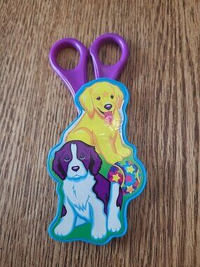 Vintage Lisa Frank Crazy Cutter Purple Scissors Casey & Velvet Puppies Sheath